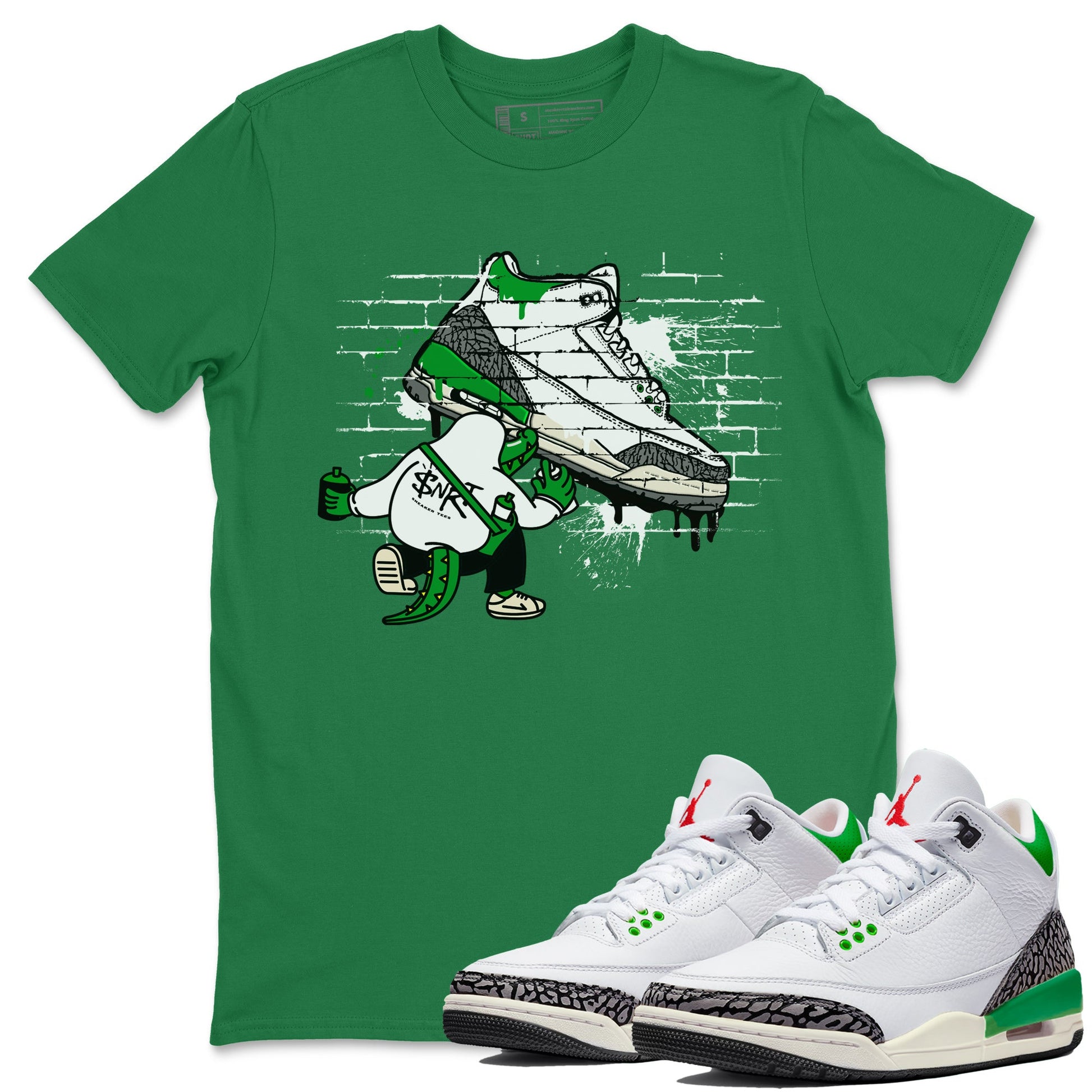 AJ3 Lucky Green Sneaker Match Tees Crocodile Artist Sneaker Tees Air Jordan 3 Lucky Green Sneaker Release Tees Unisex Shirts Kelly Green 1