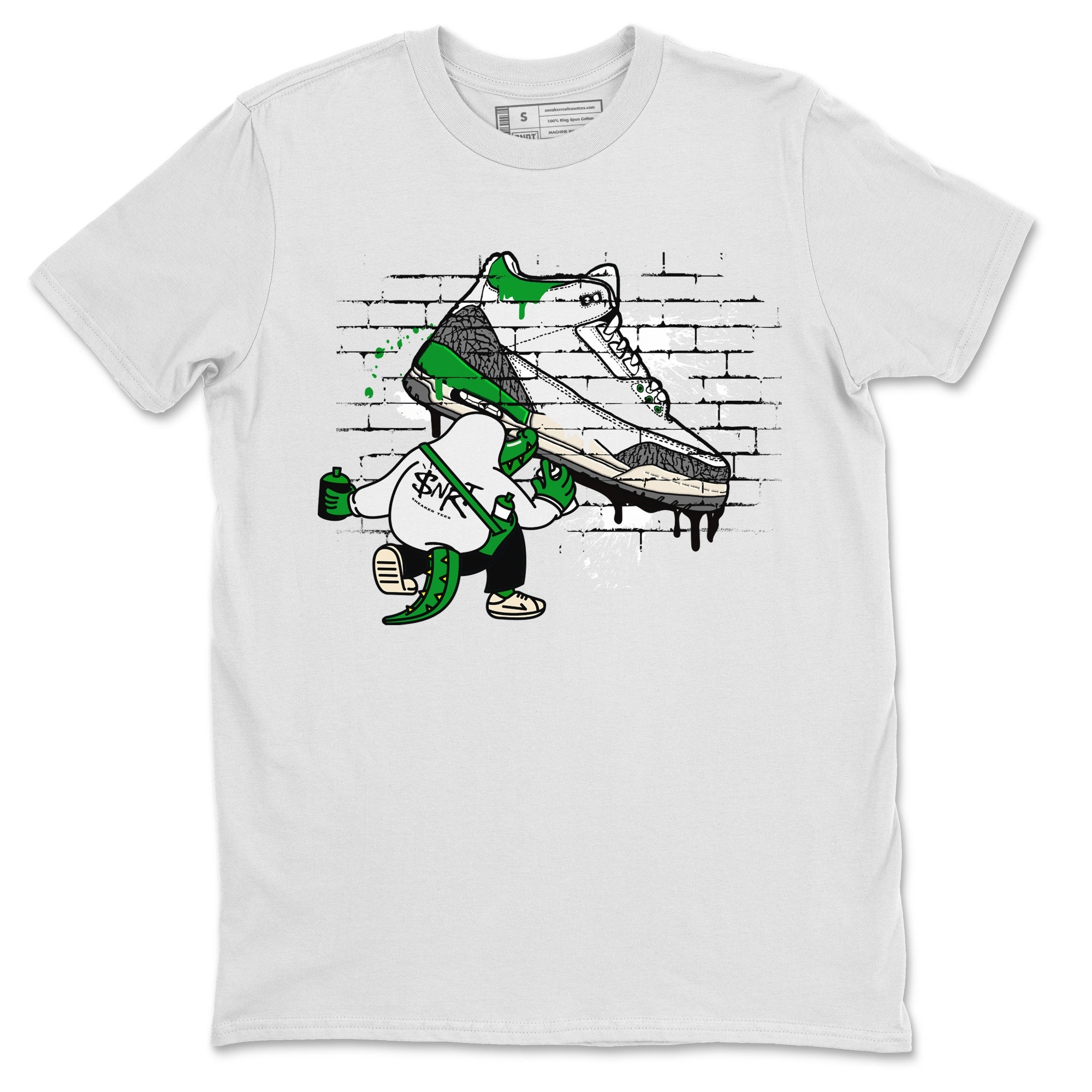 AJ3 Lucky Green Sneaker Match Tees Crocodile Artist Sneaker Tees Air Jordan 3 Lucky Green Sneaker Release Tees Unisex Shirts White 2