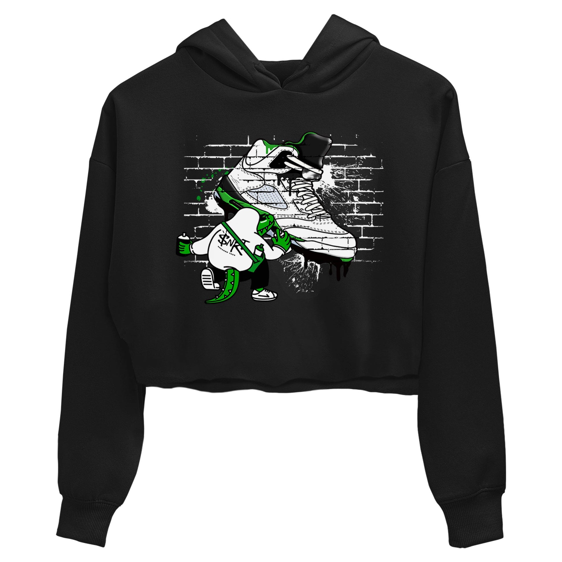 AJ5 Retro Lucky Green shirt to match jordans Crocodile Artist sneaker tees Air Jordan 5 Retro Lucky Green SNRT Sneaker Tees Casual Crew Neck T-Shirt Black 2 Crop T-Shirt
