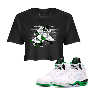 AJ5 Retro Lucky Green shirt to match jordans Crocodile Artist sneaker tees Air Jordan 5 Retro Lucky Green SNRT Sneaker Tees Casual Crew Neck T-Shirt Black 1 Crop T-Shirt