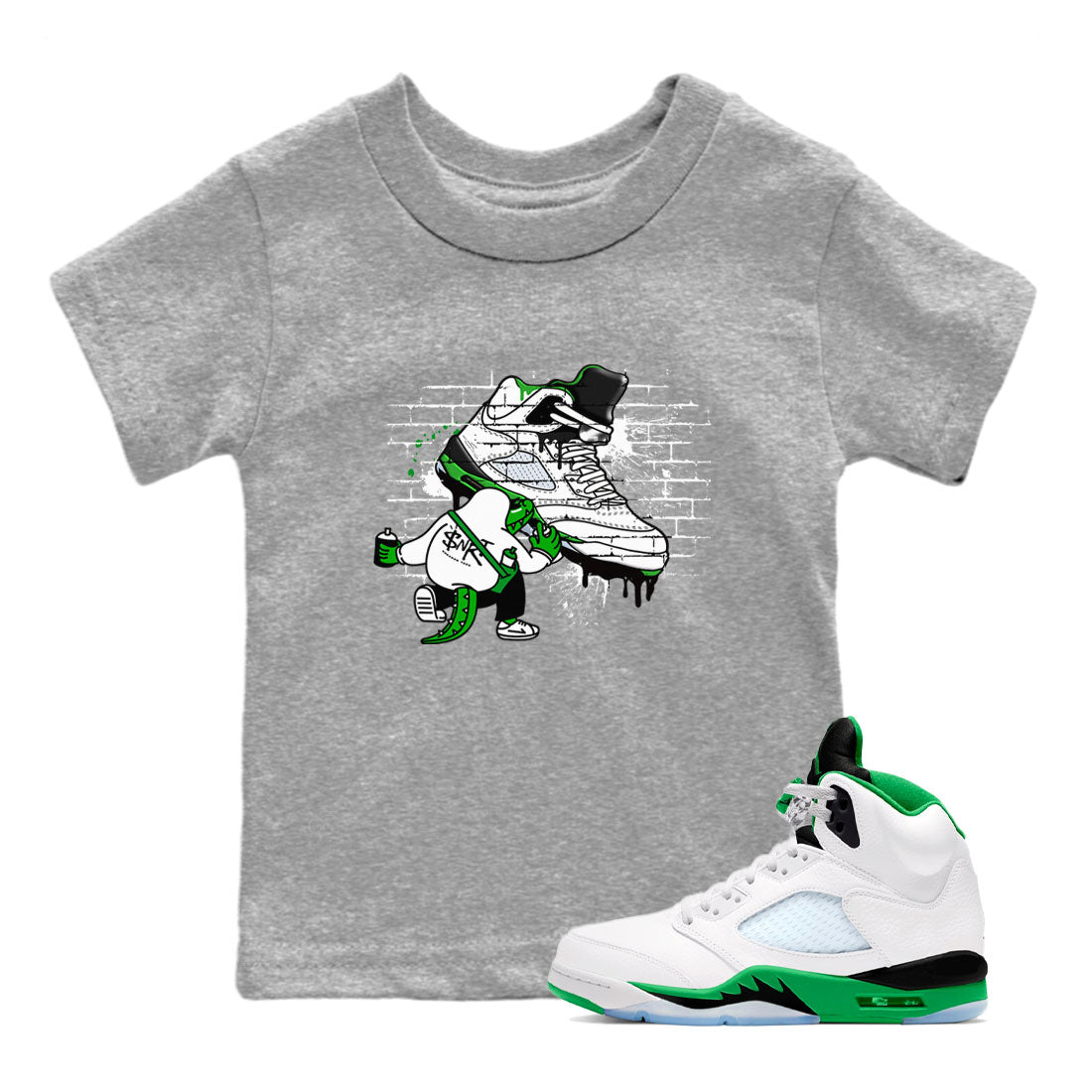 AJ5 Retro Lucky Green shirt to match jordans Crocodile Artist sneaker tees Air Jordan 5 Retro Lucky Green SNRT Sneaker Tees Casual Crew Neck T-Shirt Baby Toddler Heather Grey 1 T-Shirt