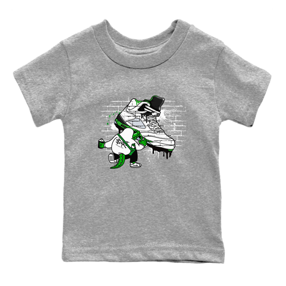 AJ5 Retro Lucky Green shirt to match jordans Crocodile Artist sneaker tees Air Jordan 5 Retro Lucky Green SNRT Sneaker Tees Casual Crew Neck T-Shirt Baby Toddler Heather Grey 2 T-Shirt