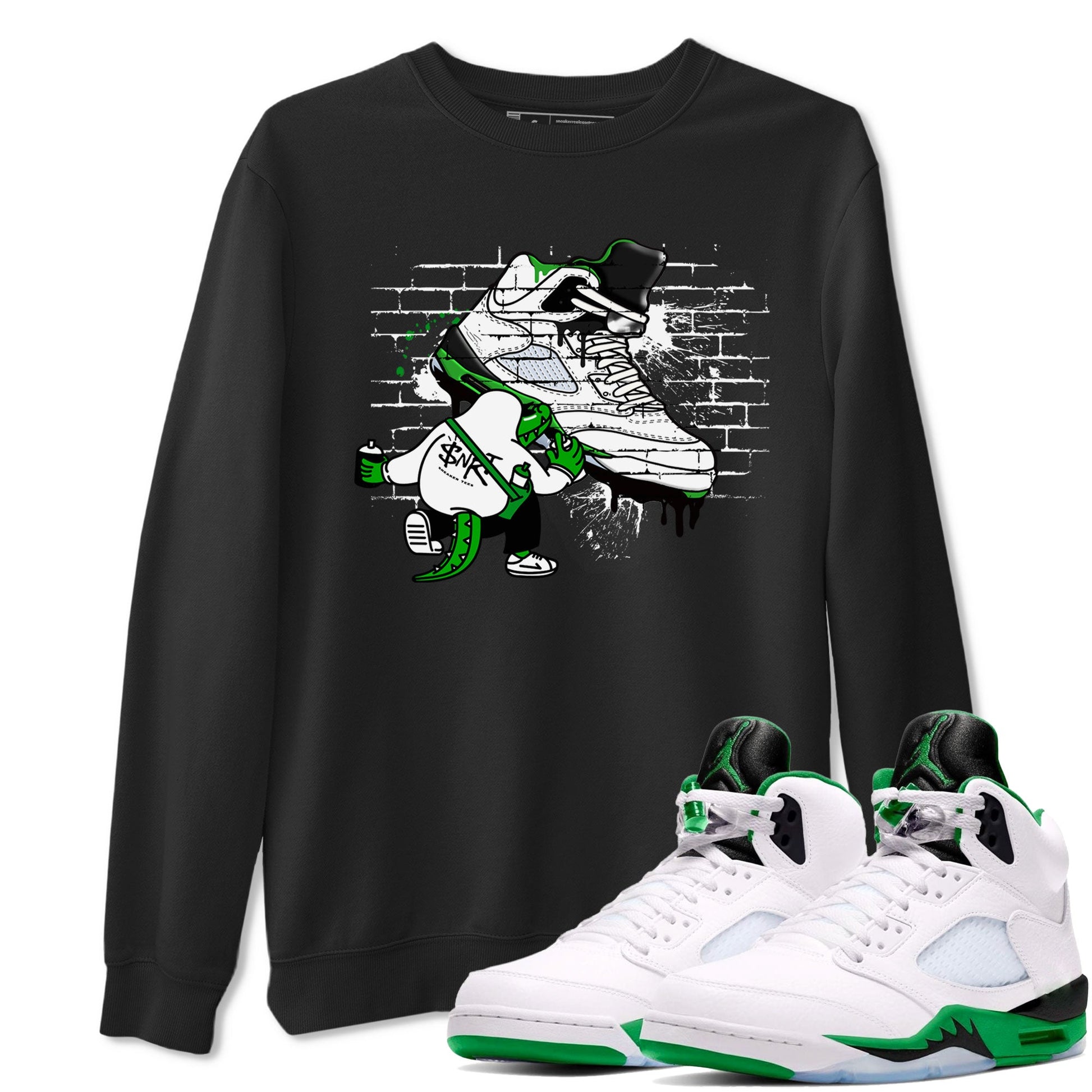 AJ5 Retro Lucky Green shirt to match jordans Crocodile Artist sneaker tees Air Jordan 5 Retro Lucky Green SNRT Sneaker Tees Casual Crew Neck T-Shirt Unisex Black 1 T-Shirt