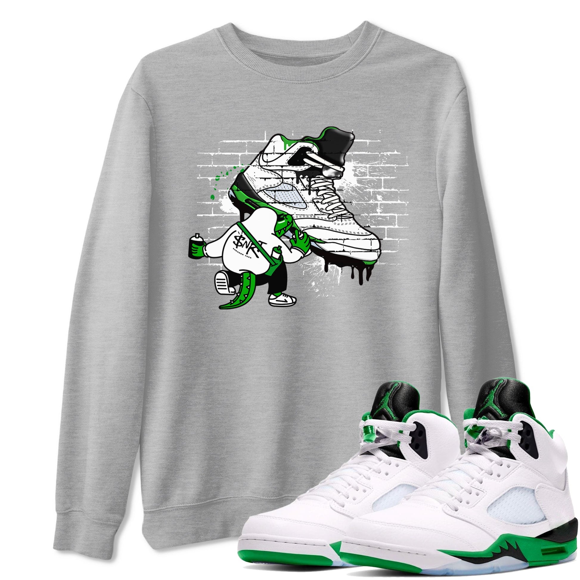 AJ5 Retro Lucky Green shirt to match jordans Crocodile Artist sneaker tees Air Jordan 5 Retro Lucky Green SNRT Sneaker Tees Casual Crew Neck T-Shirt Unisex Heather Grey 1 T-Shirt
