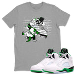AJ5 Retro Lucky Green shirt to match jordans Crocodile Artist sneaker tees Air Jordan 5 Retro Lucky Green SNRT Sneaker Tees Casual Crew Neck T-Shirt Unisex Heather Grey 1 T-Shirt