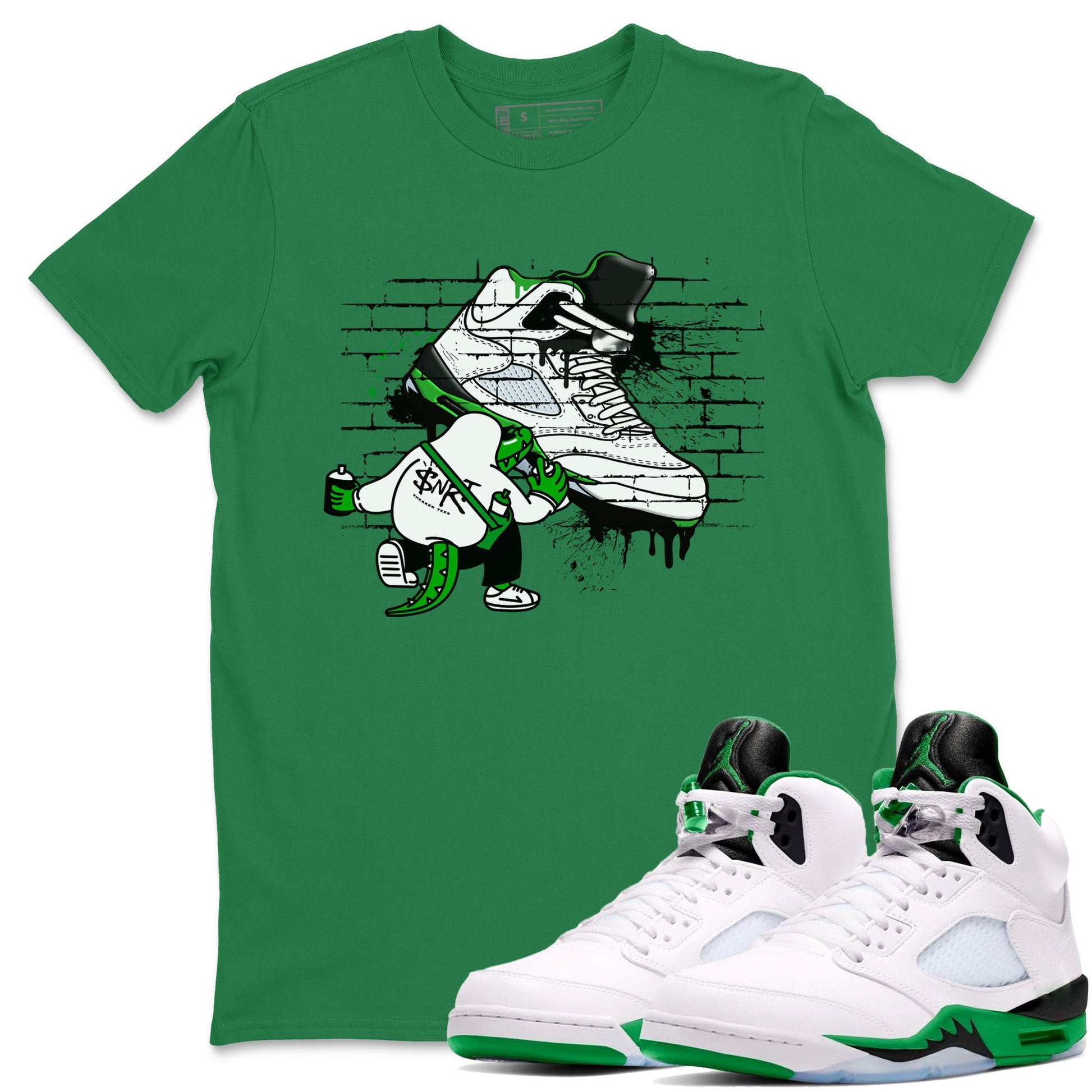 AJ5 Retro Lucky Green shirt to match jordans Crocodile Artist sneaker tees Air Jordan 5 Retro Lucky Green SNRT Sneaker Tees Casual Crew Neck T-Shirt Unisex Kelly Green 1 T-Shirt
