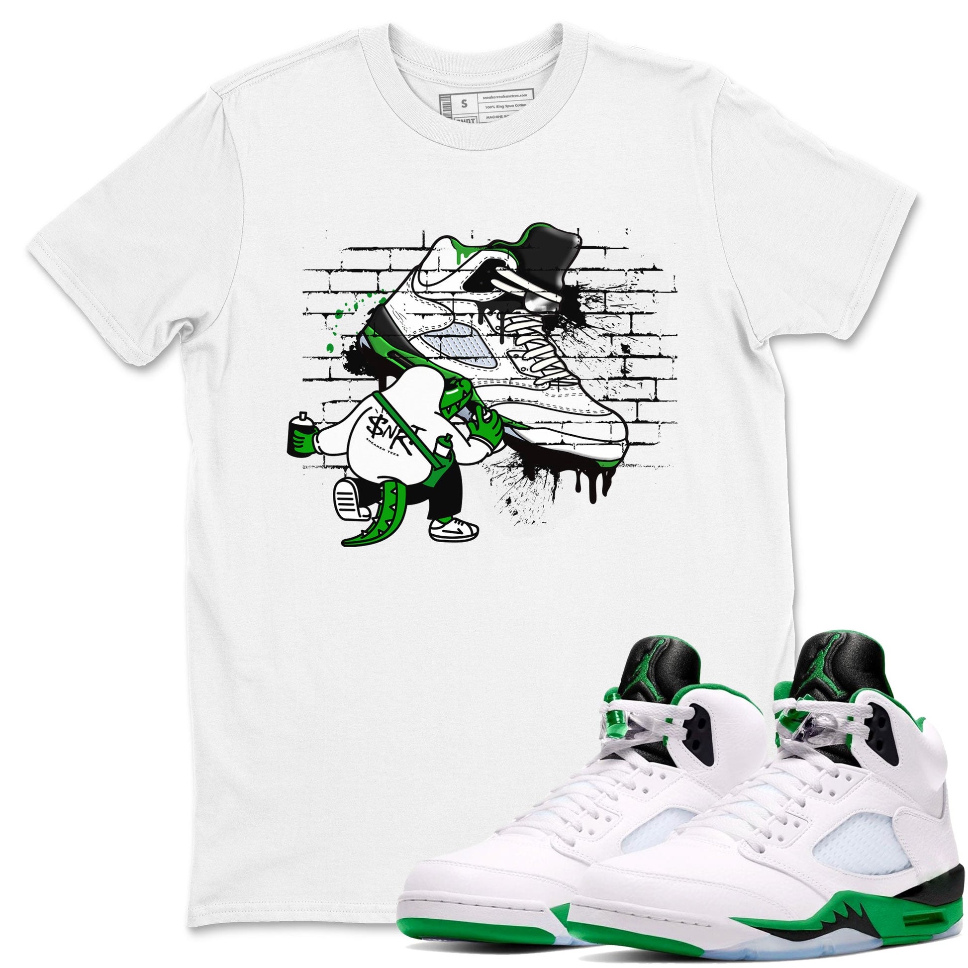 AJ5 Retro Lucky Green shirt to match jordans Crocodile Artist sneaker tees Air Jordan 5 Retro Lucky Green SNRT Sneaker Tees Casual Crew Neck T-Shirt Unisex White 1 T-Shirt