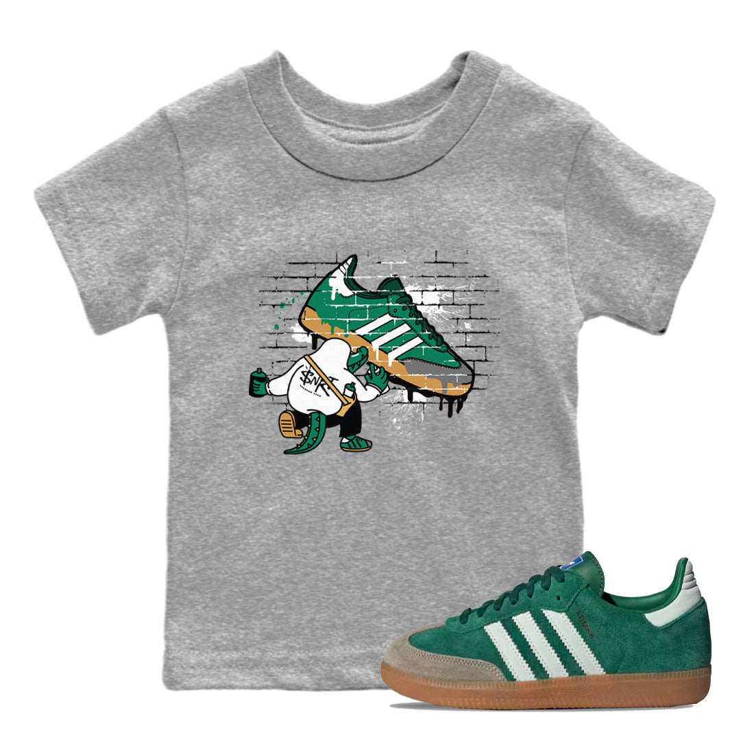 Adidas Samba Collegiate Green Gum shirt to match jordans Crocodile Artist sneaker tees Samba Collegiate Green Gum SNRT Sneaker Release Tees Baby Toddler Heather Grey 1 T-Shirt