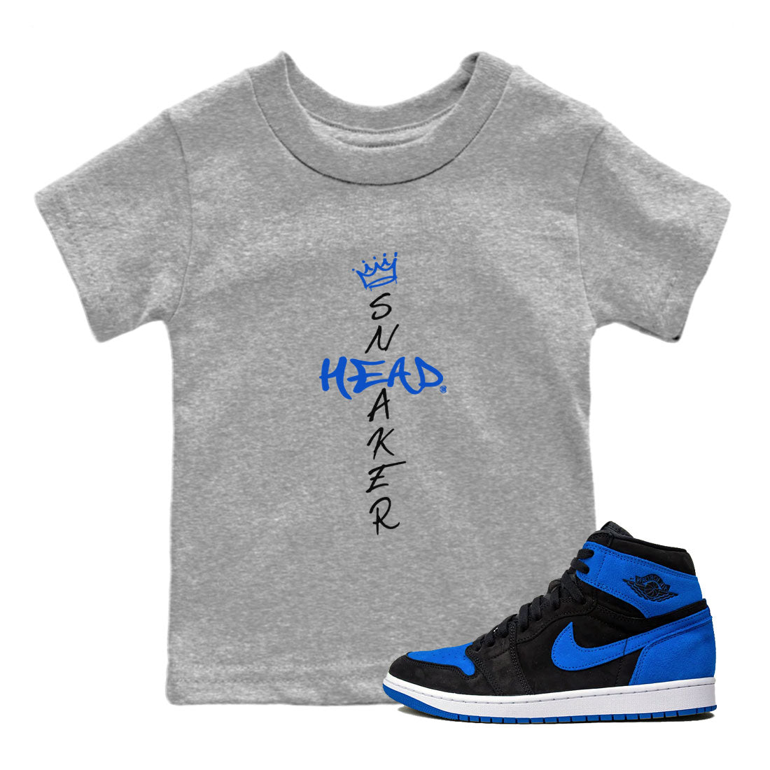 1s Royal Reimagined shirt to match jordans Cross Sneakerhead sneaker matching t-shirt Air Jordan 1 Royal Reimagined SNRT Sneaker Release Tees Baby Toddler Heather Grey 1 T-Shirt