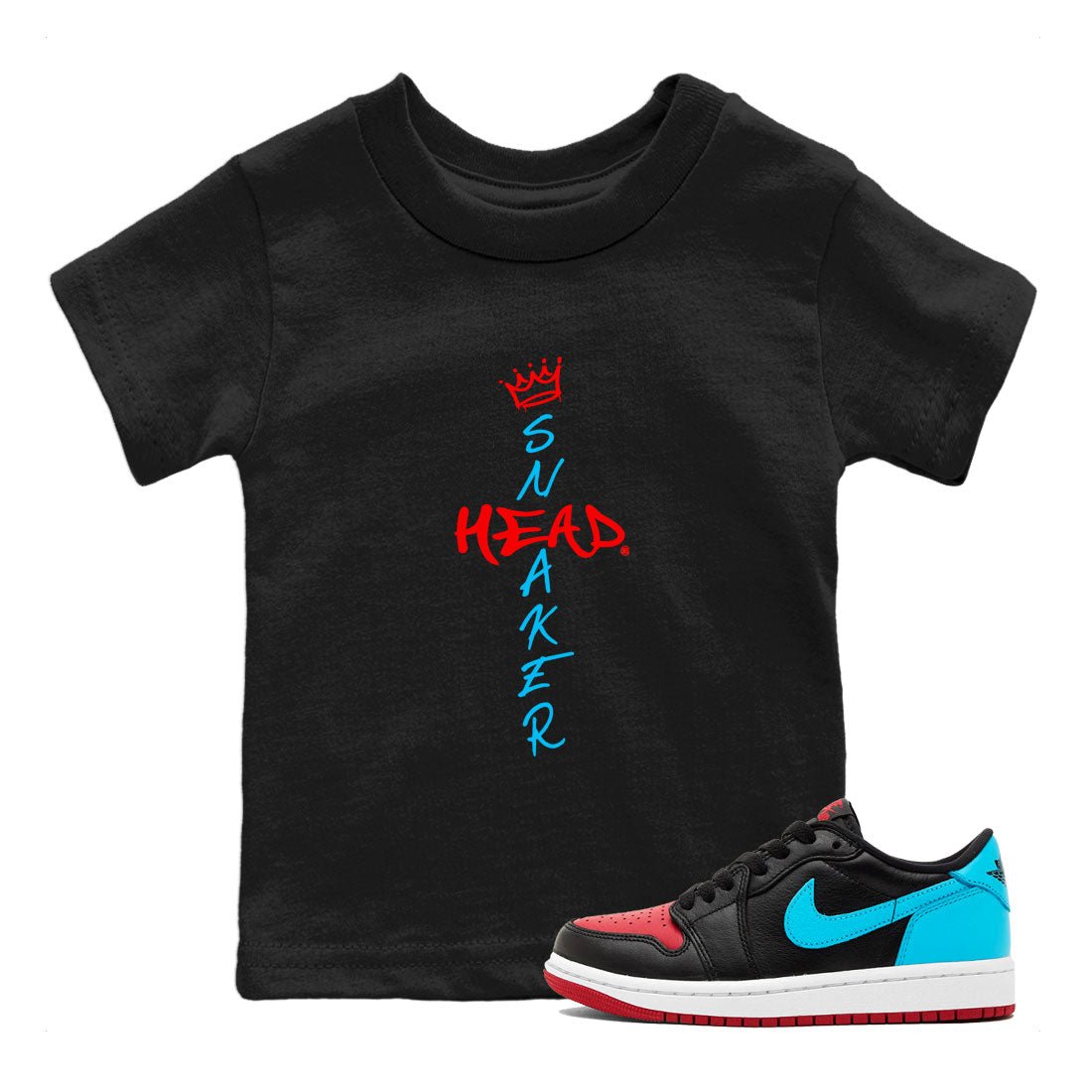 Air Jordan 1 UNC to Chicago Sneaker Match Tees Cross Sneakerhead Sneaker Tees Jordan 1 Low OG WMNS UNC to Chicago SNRT Sneaker Release Tees Kids and Baby Youth Shirts Black 1