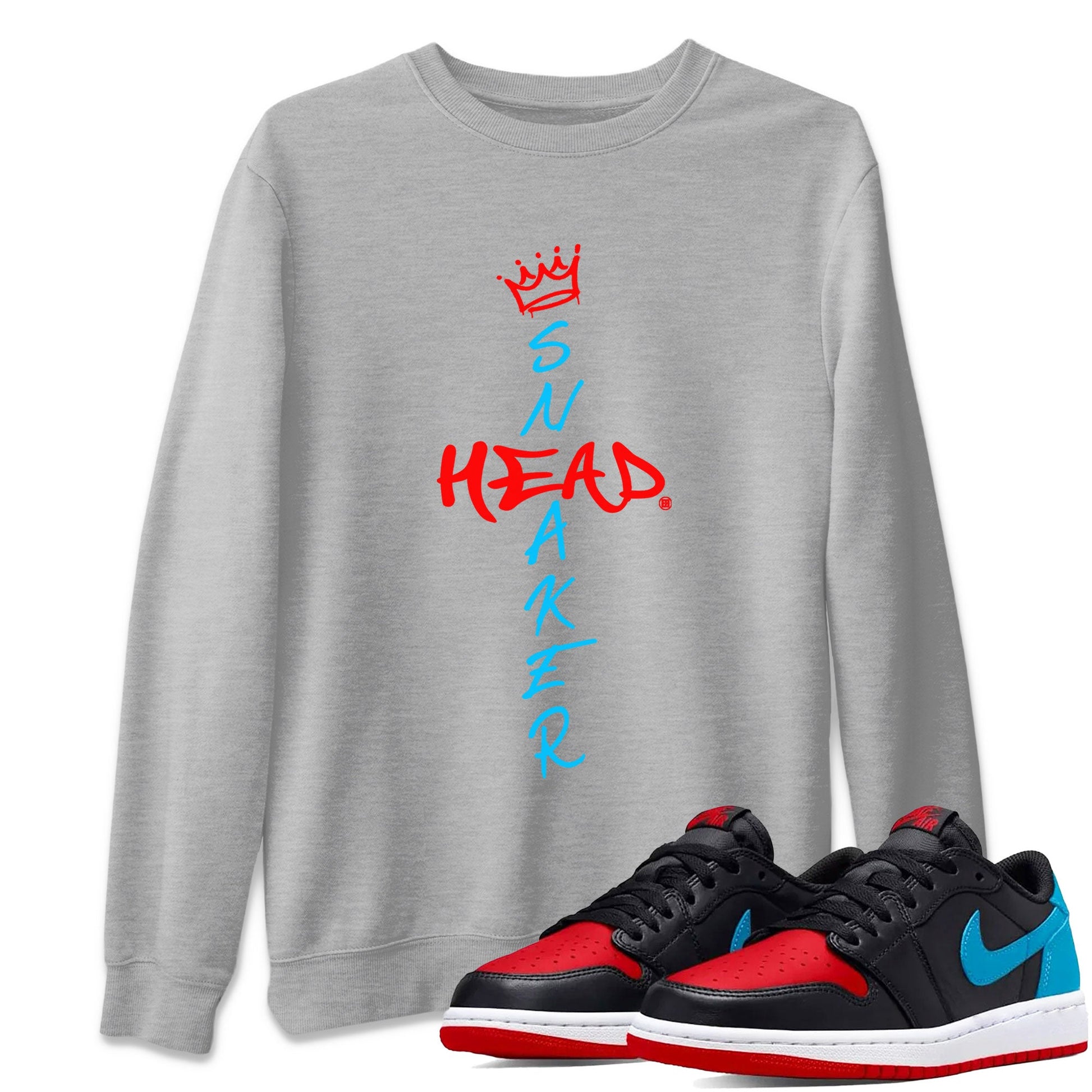 Air Jordan 1 UNC to Chicago Sneaker Match Tees Cross Sneakerhead Sneaker Tees Jordan 1 Low OG WMNS UNC to Chicago SNRT Sneaker Release Tees Unisex Shirts Heather Grey 1