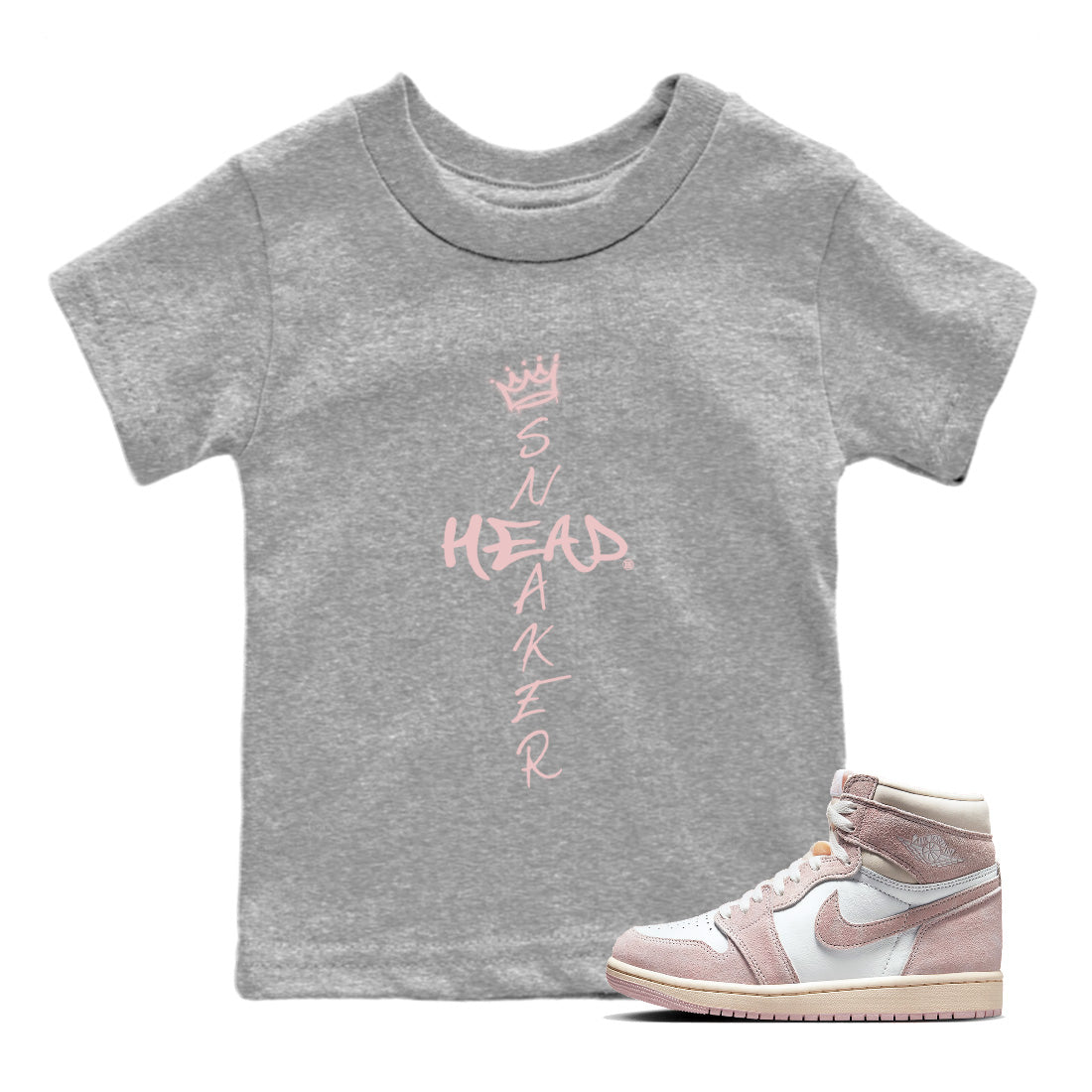 Air Jordan 1 Washed Pink Sneaker Match Tees Cross Sneakerhead Sneaker Tees Air Jordan 1 High OG WMNS Washed Pink Sneaker Release Tees Kids Shirts Heather Grey 1