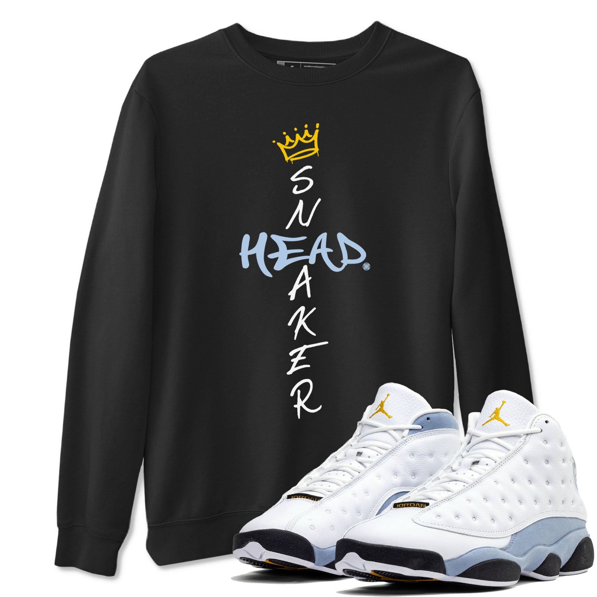 13s Blue Grey shirt to match jordans Cross Sneakerhead sneaker tees Air Jordan 13 Blue Grey SNRT Sneaker Release Tees unisex cotton Black 1 crew neck shirt