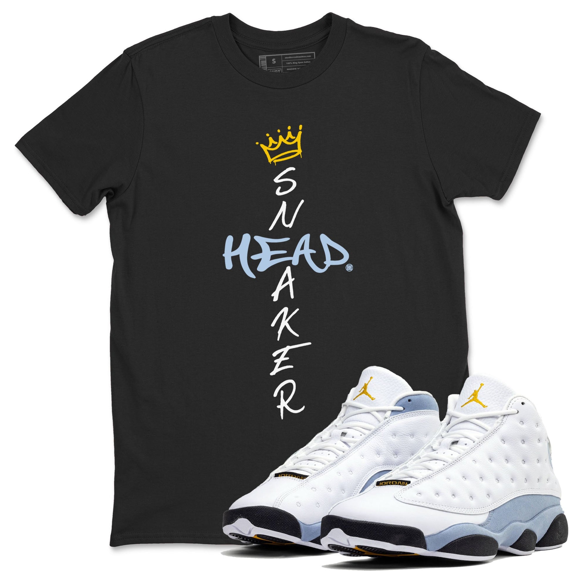 13s Blue Grey shirt to match jordans Cross Sneakerhead sneaker tees Air Jordan 13 Blue Grey SNRT Sneaker Release Tees unisex cotton Black 1 crew neck shirt