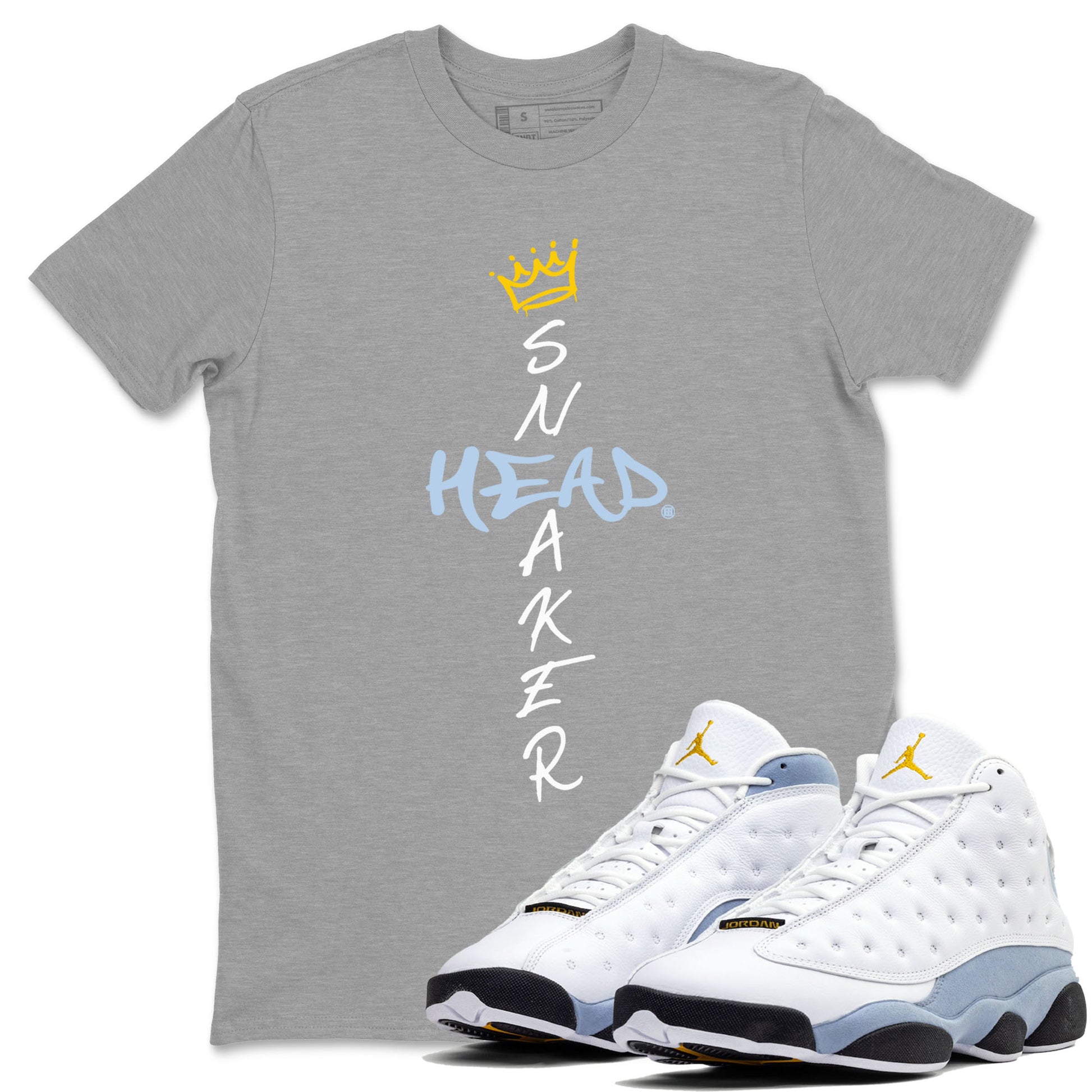 13s Blue Grey shirt to match jordans Cross Sneakerhead sneaker tees Air Jordan 13 Blue Grey SNRT Sneaker Release Tees unisex cotton Heather Grey 1 crew neck shirt