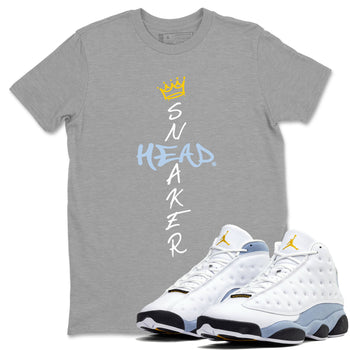 13s Blue Grey shirt to match jordans Cross Sneakerhead sneaker tees Air Jordan 13 Blue Grey SNRT Sneaker Release Tees unisex cotton Heather Grey 1 crew neck shirt