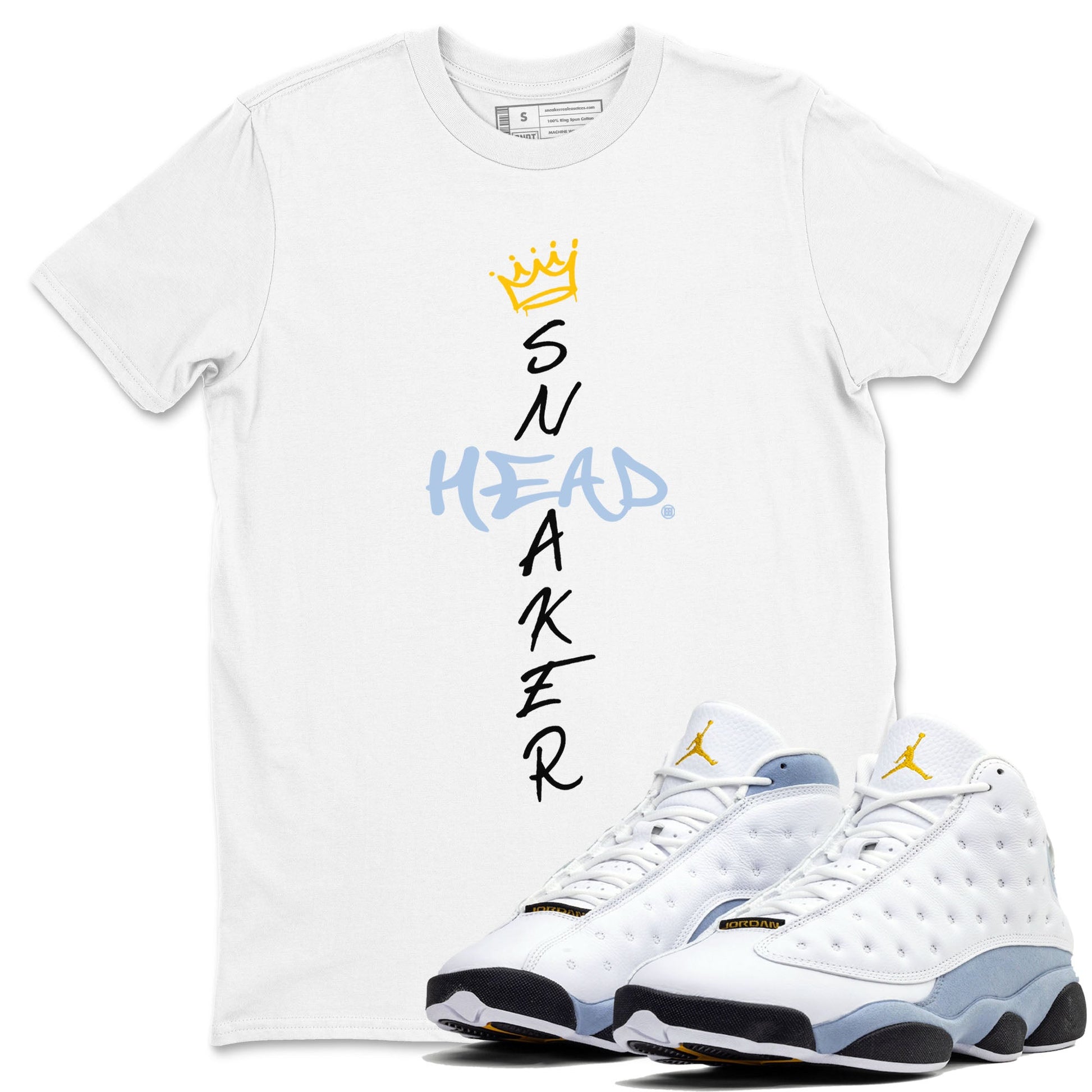 13s Blue Grey shirt to match jordans Cross Sneakerhead sneaker tees Air Jordan 13 Blue Grey SNRT Sneaker Release Tees unisex cotton White 1 crew neck shirt