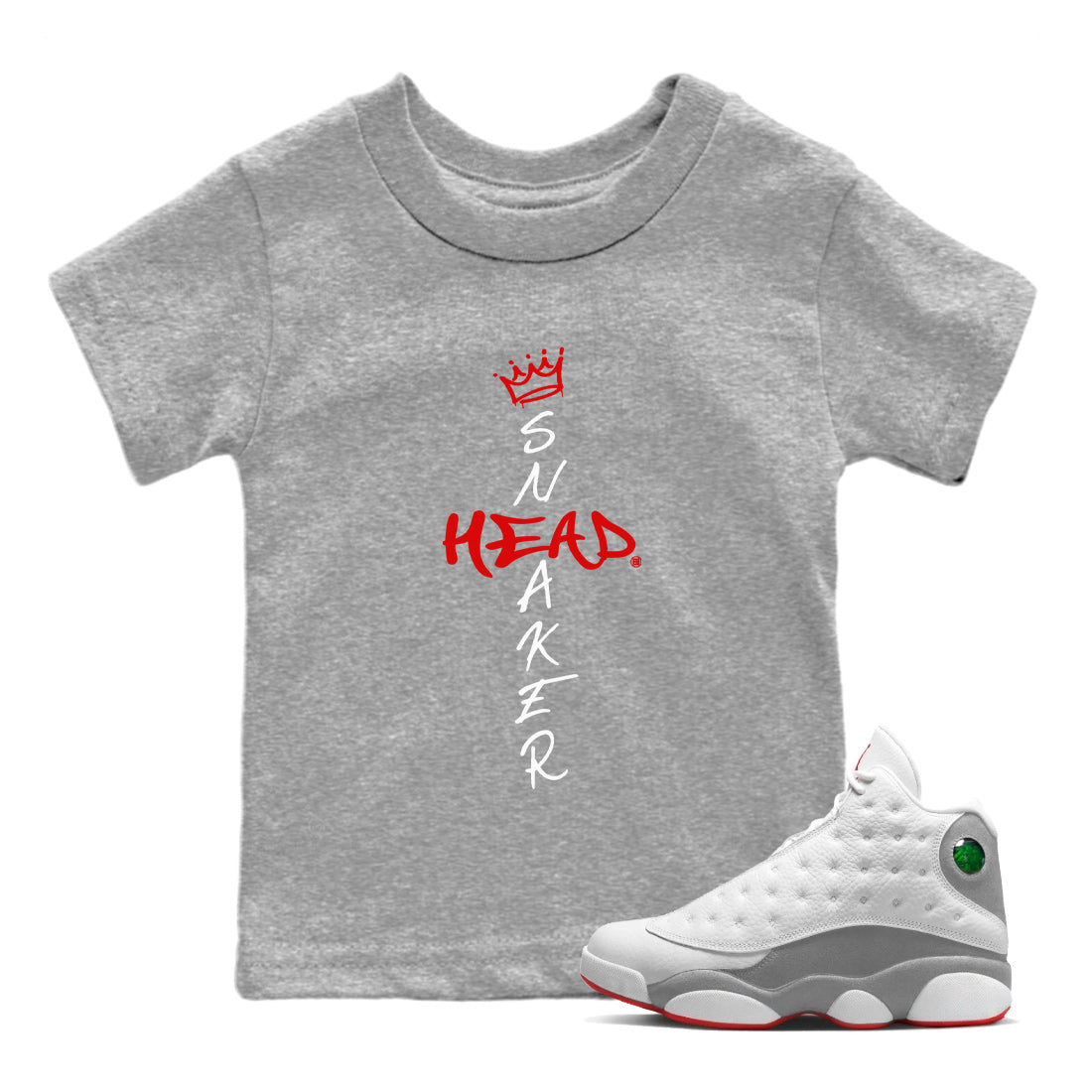 Air Jordan 13 Wolf Grey Sneaker Match Tees Cross Sneakerhead Sneaker Tees Air Jordan 13 Retro Wolf Grey T-Shirt Kids Shirts Heather Grey 1