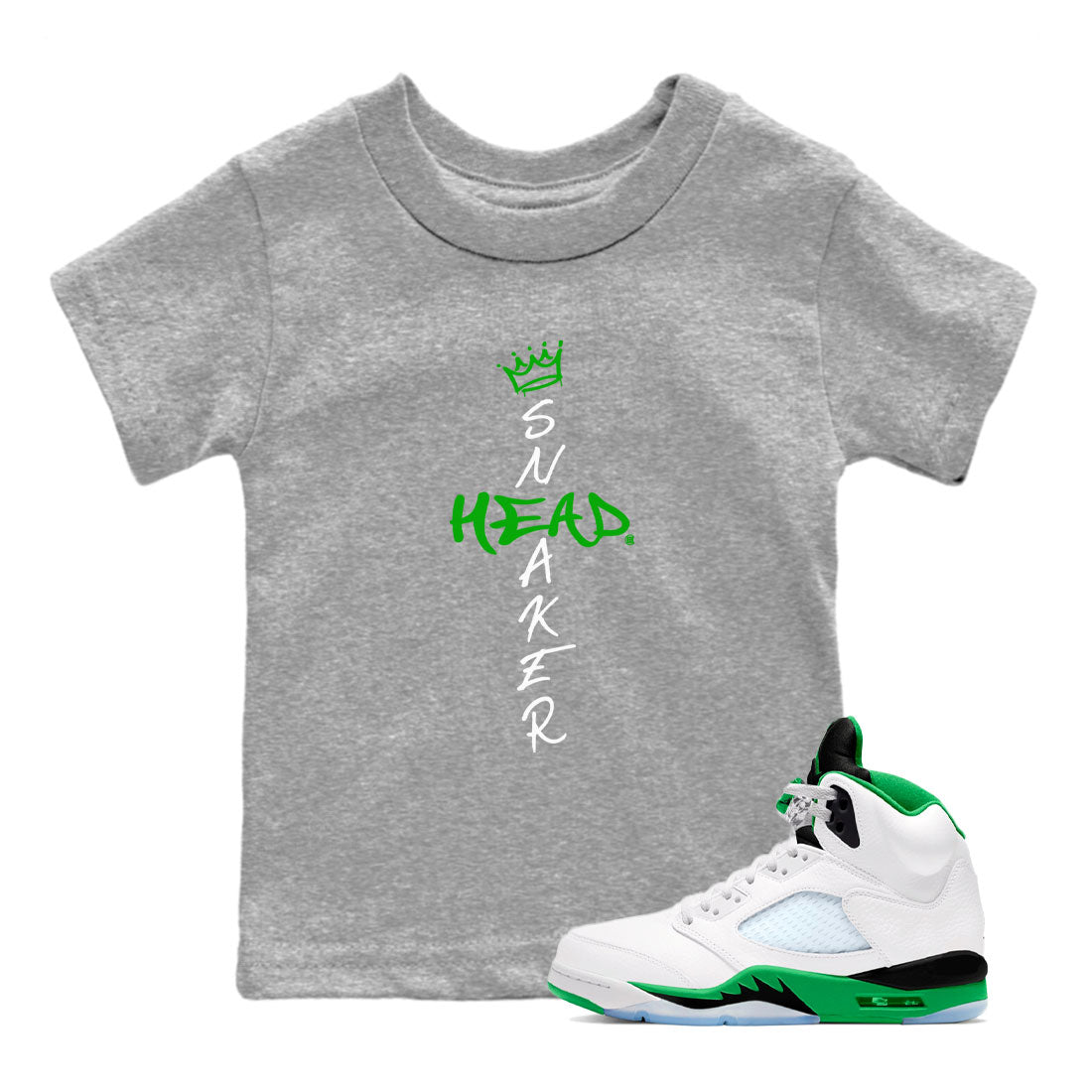 Jordan 5 Retro Lucky Green shirt to match jordans Cross Sneakerhead sneaker match tee AJ5 Lucky Green SNRT Sneaker Tees baby toddler Heather Grey 1 cotton Shirt