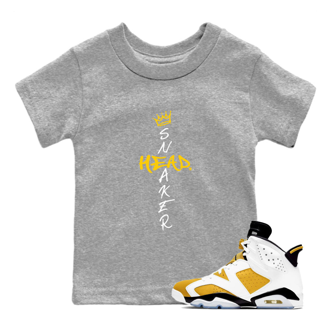 Air Jordan 6 Yellow Ochre shirt to match jordans Cross Sneakerhead special sneaker matching tees AJ6 Yellow Ochre SNRT sneaker tees Baby Toddler Heather Grey 1 T-Shirt