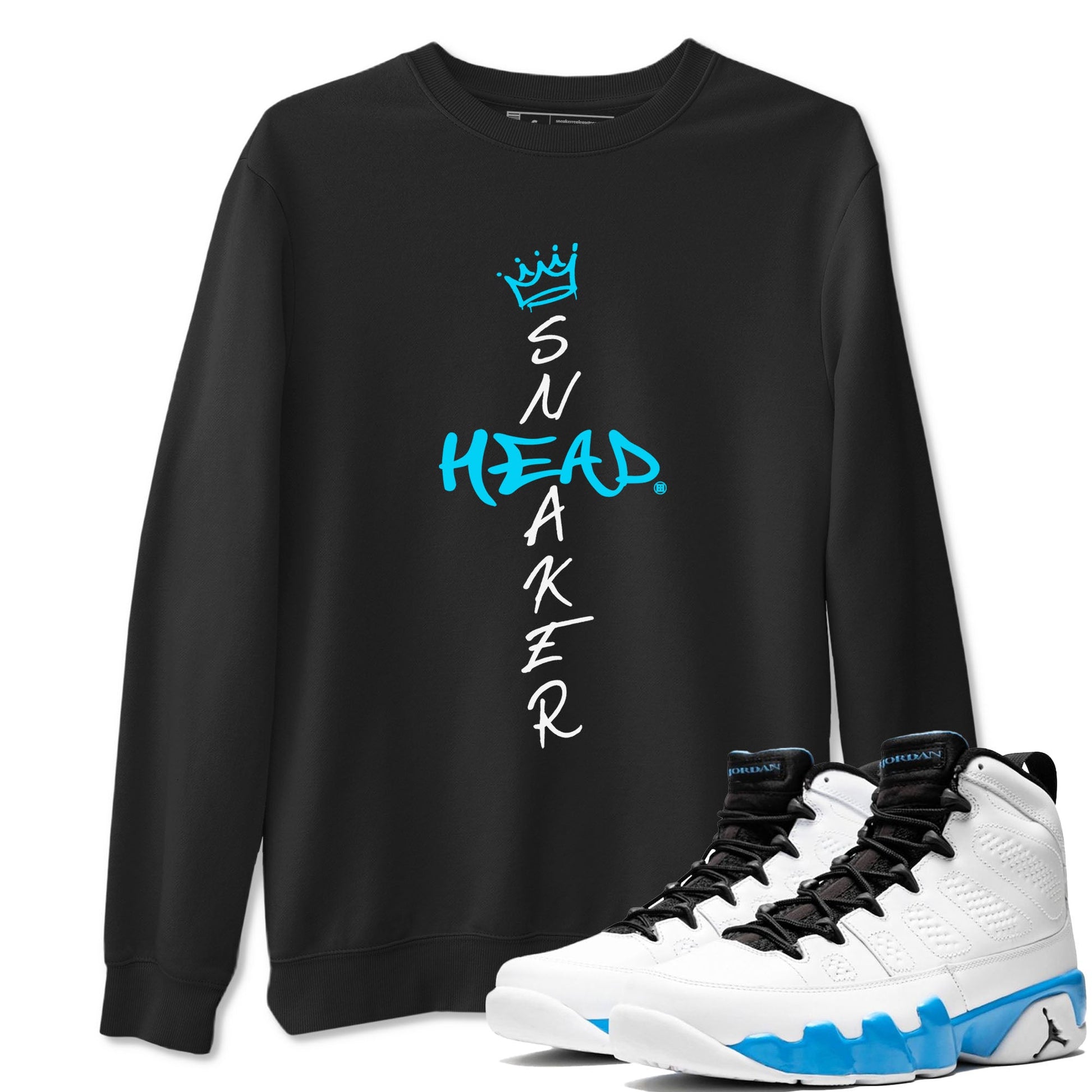 9s Powder Blue shirt to match jordans Cross Sneakerhead sneaker tees Air Jordan 9 Powder Blue SNRT Sneaker Release Tees unisex cotton Black 1 crew neck shirt