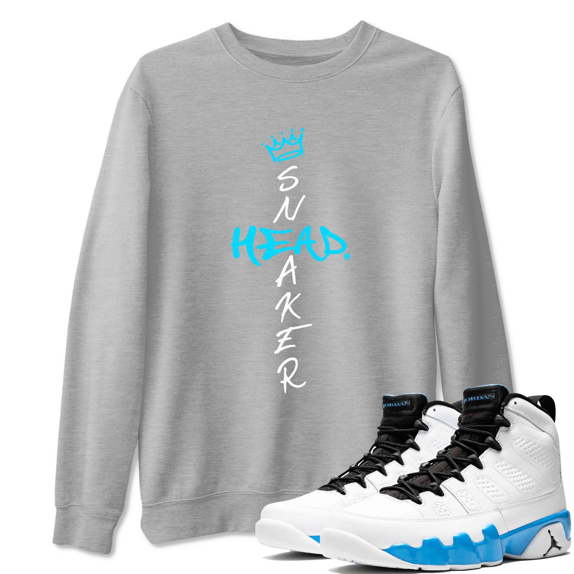 9s Powder Blue shirt to match jordans Cross Sneakerhead sneaker tees Air Jordan 9 Powder Blue SNRT Sneaker Release Tees unisex cotton Heather Grey 1 crew neck shirt