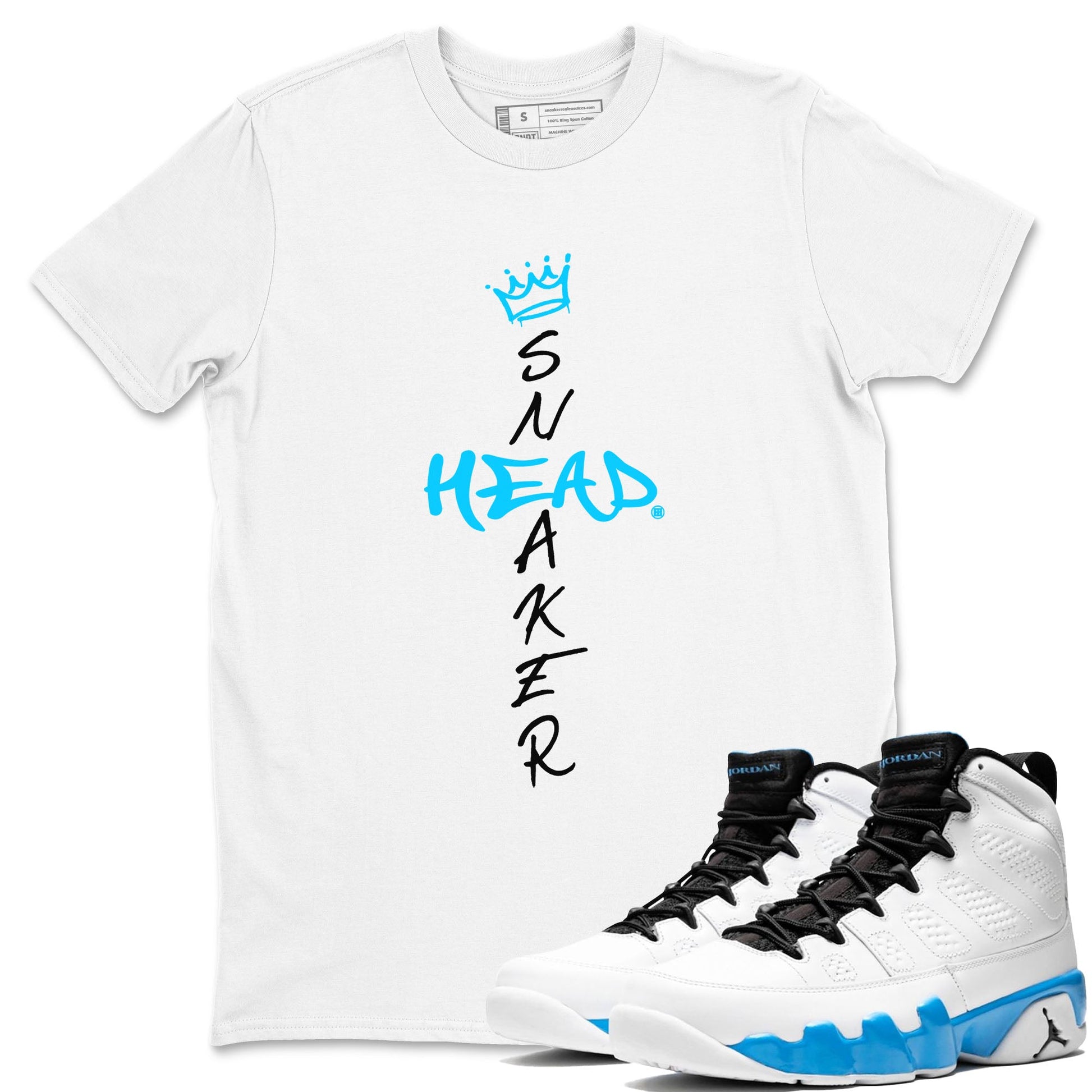 9s Powder Blue shirt to match jordans Cross Sneakerhead sneaker tees Air Jordan 9 Powder Blue SNRT Sneaker Release Tees unisex cotton White 1 crew neck shirt
