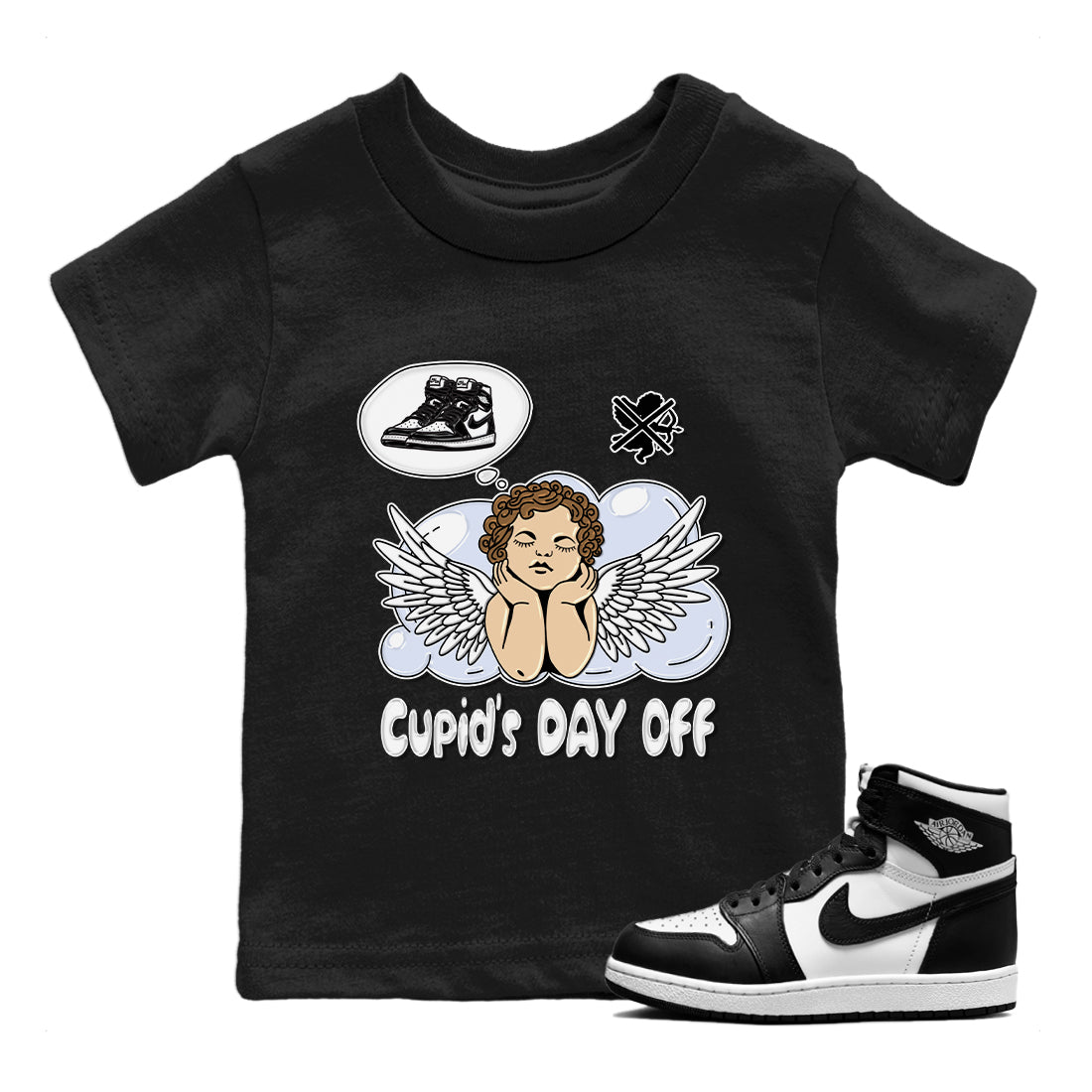 Air Jordan 1 Black White Sneaker Match Tees Cupids Day Off Sneaker Tees Air Jordan 1 Black White Sneaker Release Tees Kids Shirts