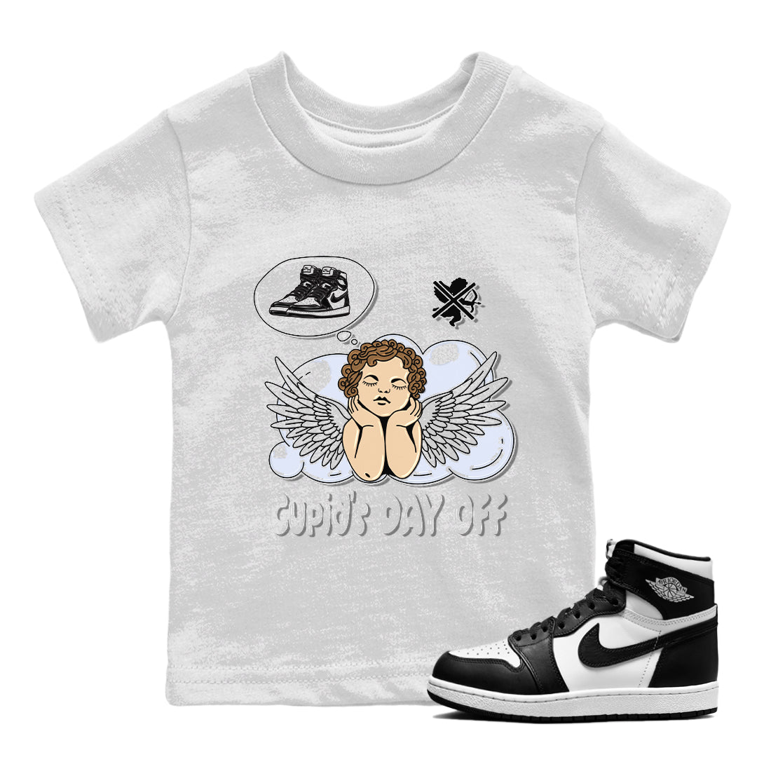 Air Jordan 1 Black White Sneaker Match Tees Cupids Day Off Sneaker Tees Air Jordan 1 Black White Sneaker Release Tees Kids Shirts