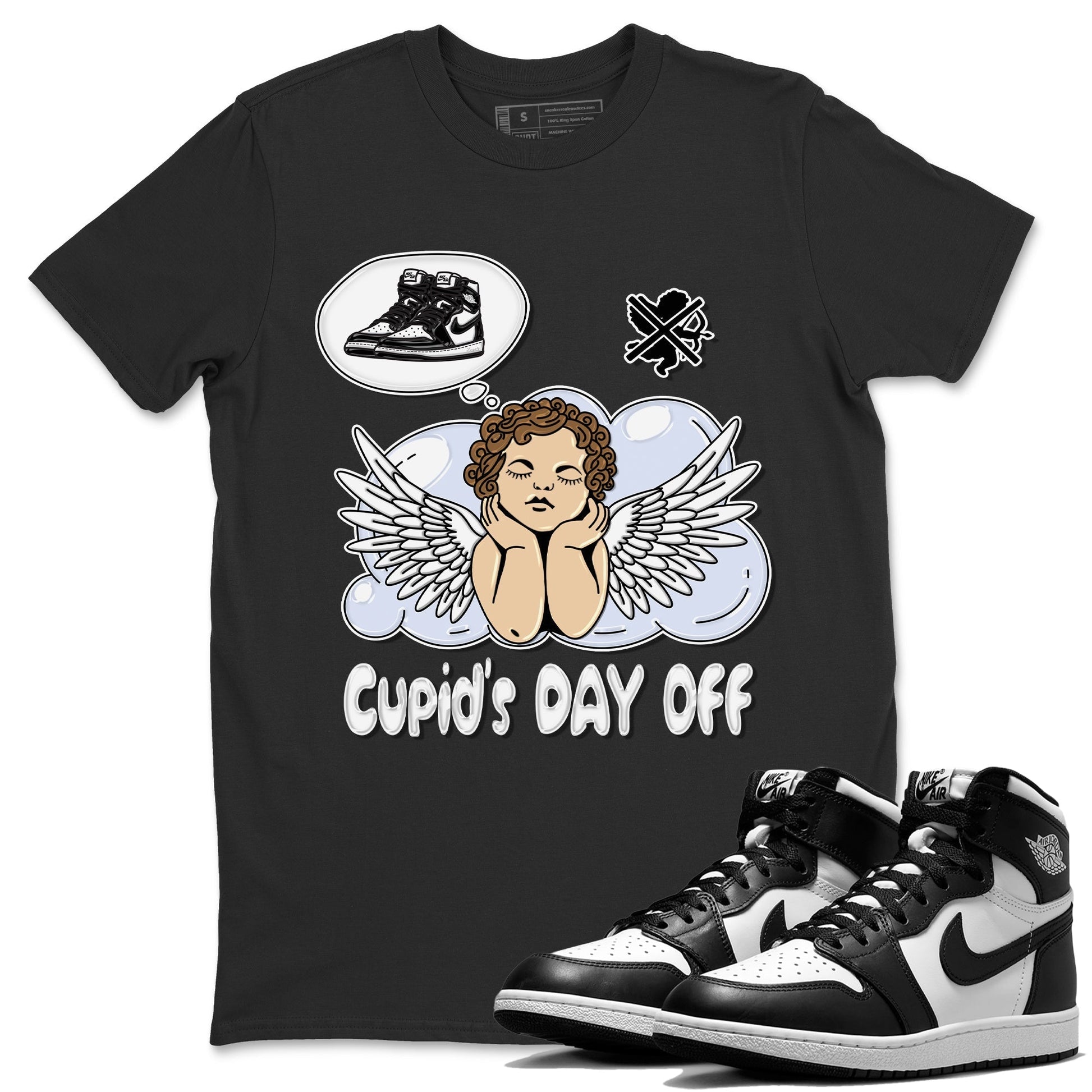 Air Jordan 1 Black White Sneaker Match Tees Cupids Day Off Sneaker Tees Air Jordan 1 Black White Sneaker Release Tees Unisex Shirts