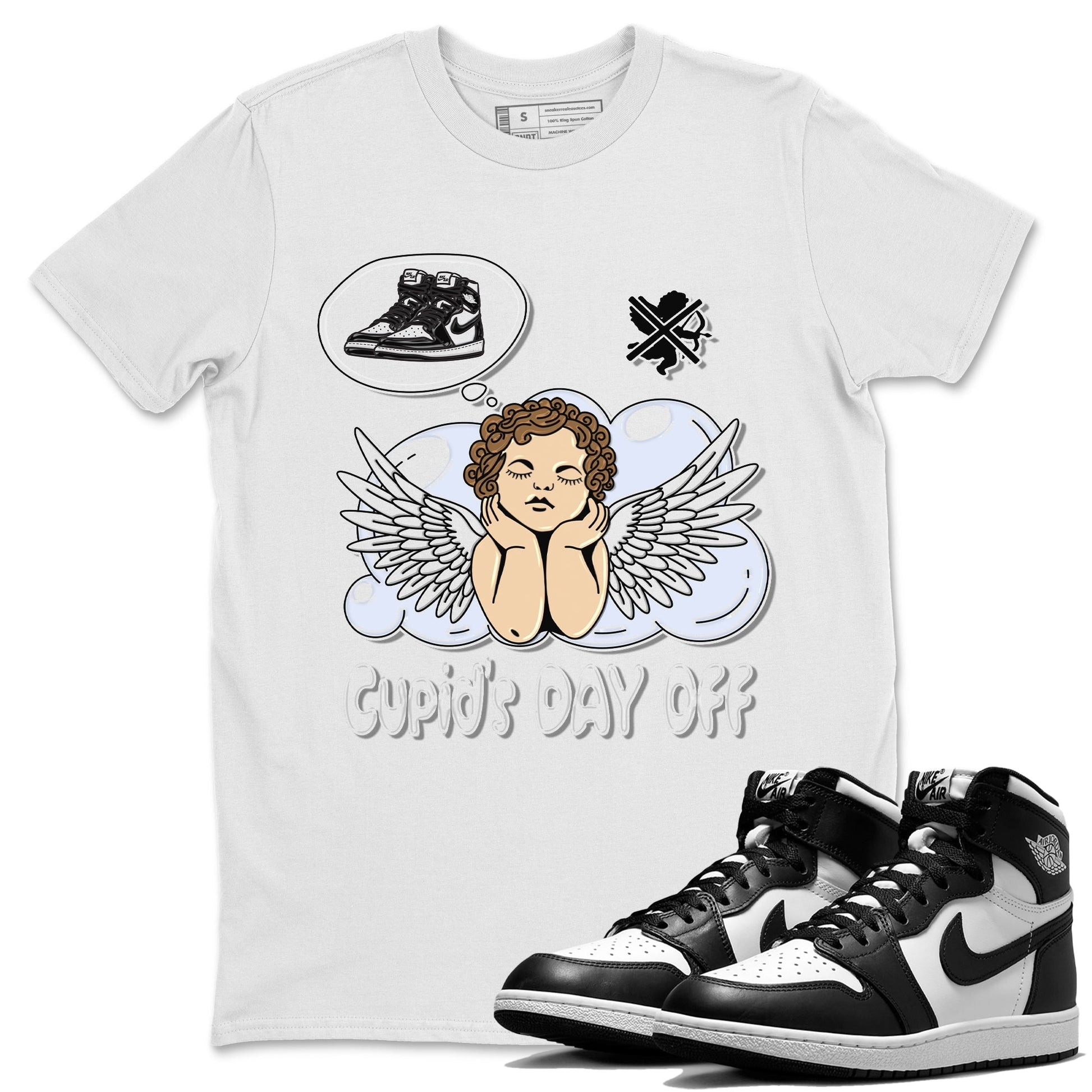 Air Jordan 1 Black White Sneaker Match Tees Cupids Day Off Sneaker Tees Air Jordan 1 Black White Sneaker Release Tees Unisex Shirts
