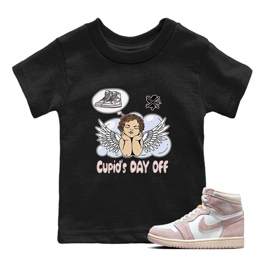 Air Jordan 1 Washed Pink Sneaker Match Tees Cupids Day Off Sneaker Tees AJ1 Washed Pink Sneaker Release Tees Kids Shirts Black 1