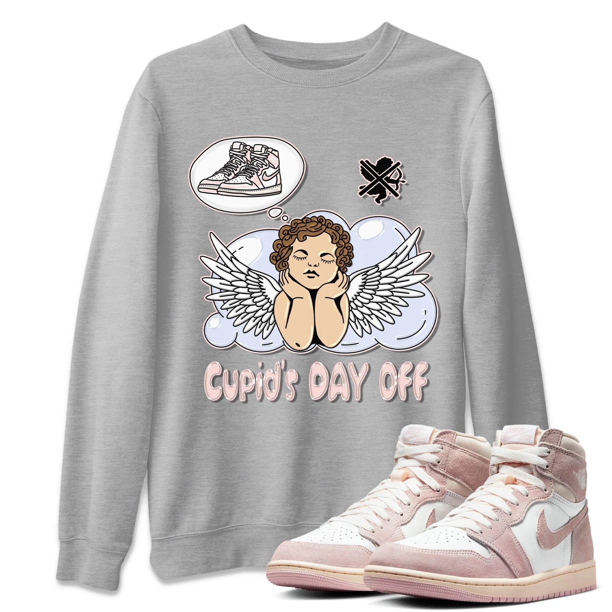 Air Jordan 1 Washed Pink Sneaker Match Tees Cupids Day Off Sneaker Tees AJ1 Washed Pink Sneaker Release Tees Unisex Shirts Heather Grey 1