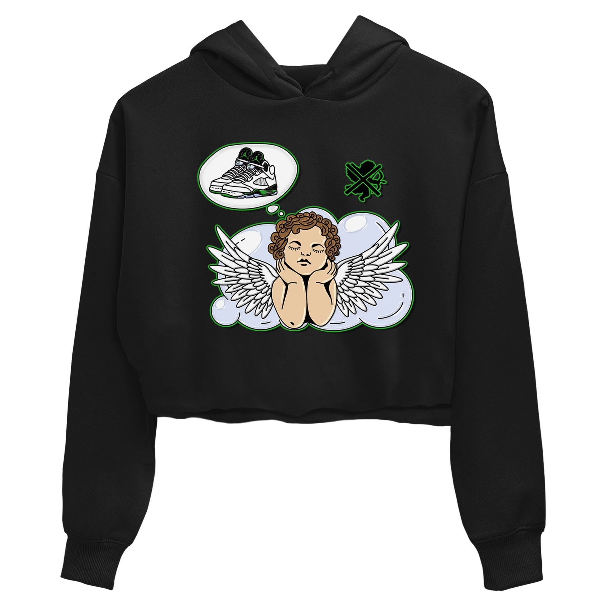 5s Lucky Green shirt to match jordans Cupids Day Off sneaker tees Air Jordan 5 Lucky Green SNRT Sneaker Release Tees Black 2 crop length shirt