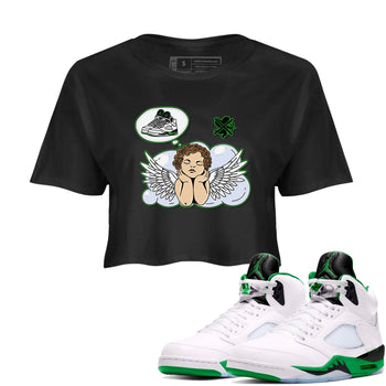 5s Lucky Green shirt to match jordans Cupids Day Off sneaker tees Air Jordan 5 Lucky Green SNRT Sneaker Release Tees Black 1 crop length shirt