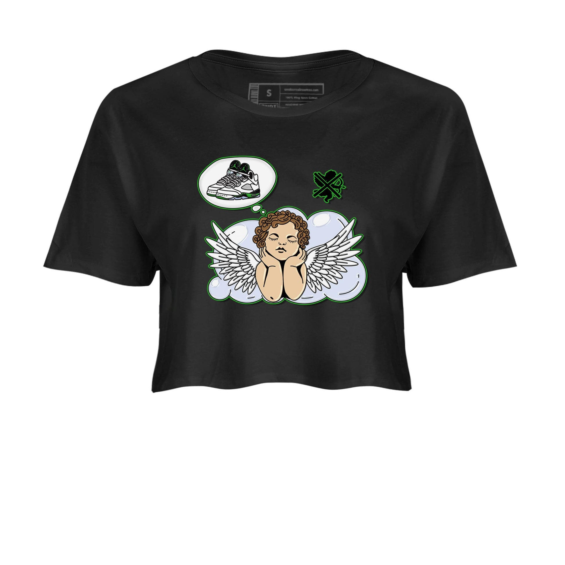 5s Lucky Green shirt to match jordans Cupids Day Off sneaker tees Air Jordan 5 Lucky Green SNRT Sneaker Release Tees Black 2 crop length shirt