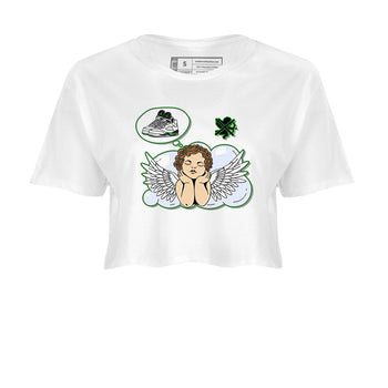 5s Lucky Green shirt to match jordans Cupids Day Off sneaker tees Air Jordan 5 Lucky Green SNRT Sneaker Release Tees White 2 crop length shirt