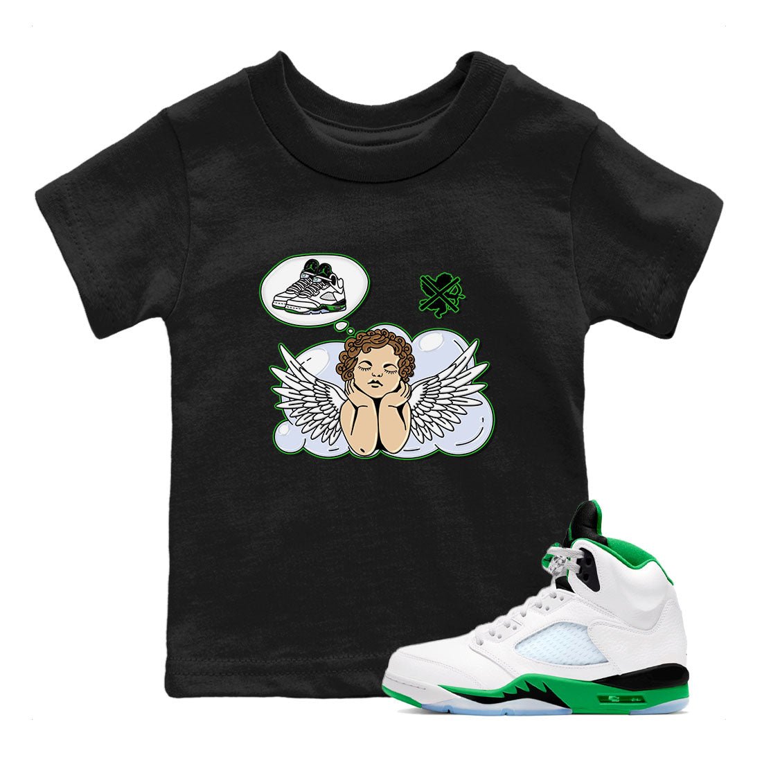 5s Lucky Green shirt to match jordans Cupids Day Off sneaker tees Air Jordan 5 Lucky Green SNRT sneaker release tees baby toddler Black 1 cotton Shirt