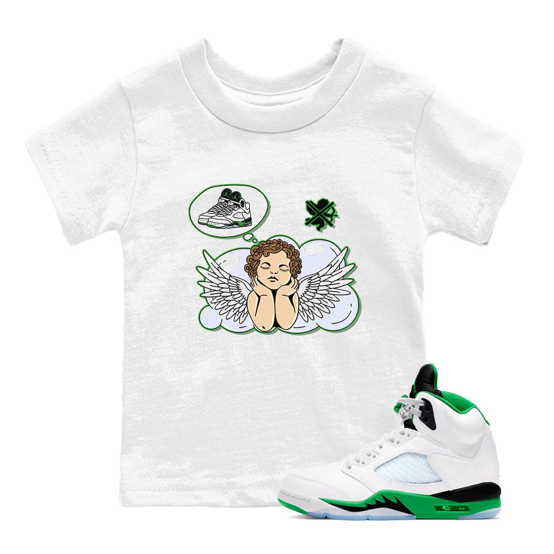 5s Lucky Green shirt to match jordans Cupids Day Off sneaker tees Air Jordan 5 Lucky Green SNRT sneaker release tees baby toddler White 1 cotton Shirt