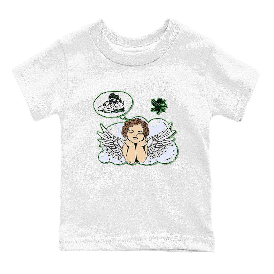 5s Lucky Green shirt to match jordans Cupids Day Off sneaker tees Air Jordan 5 Lucky Green SNRT sneaker release tees baby toddler White 2 cotton Shirt