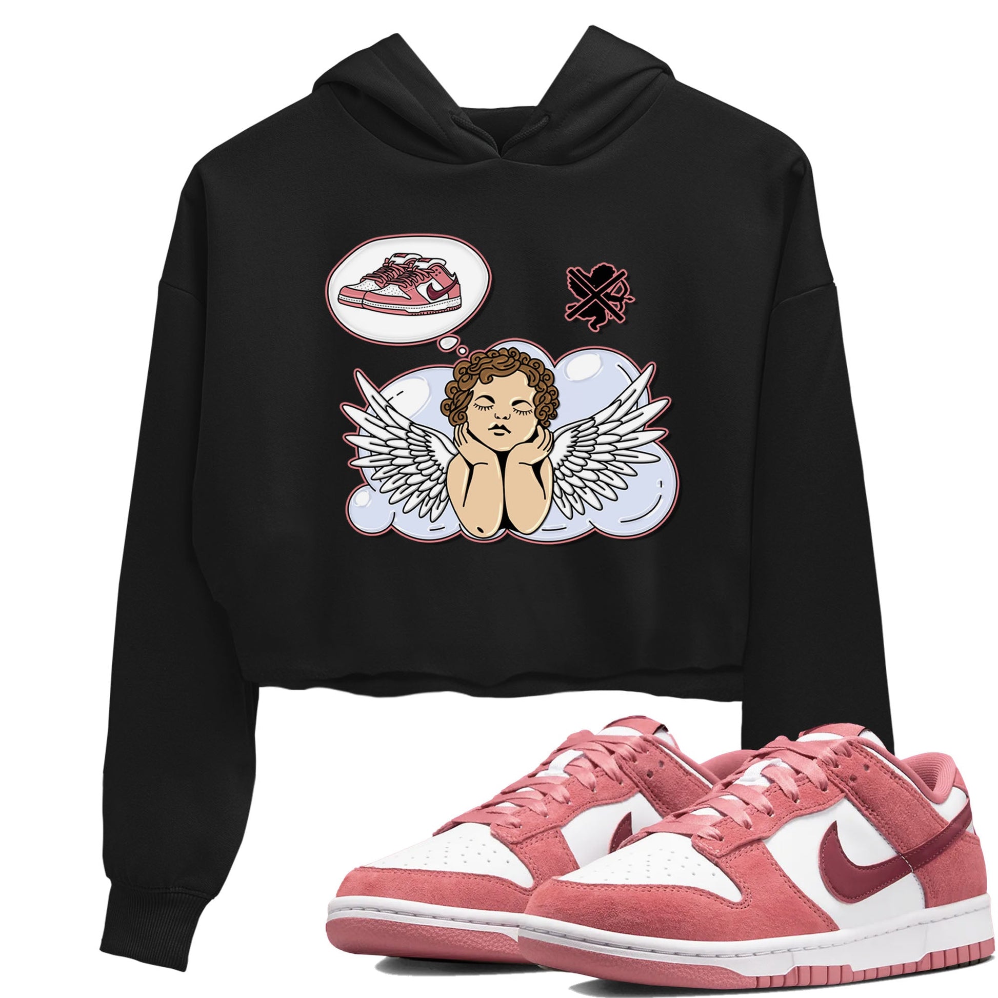 Dunk Valentine's Day shirt to match jordans Cupids Day Off sneaker tees Dunks Valentine's Day SNRT sneaker Release Tees Black 1 crop length shirt