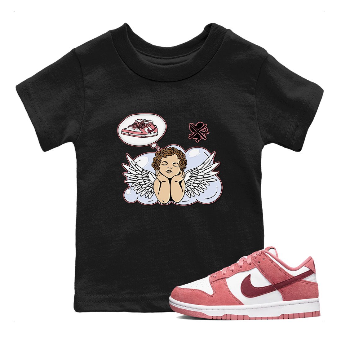Dunk Valentine's Day shirt to match jordans Cupids Day Off sneaker tees Dunks Valentine's Day SNRT sneaker release tees baby toddler Black 1 cotton Shirt