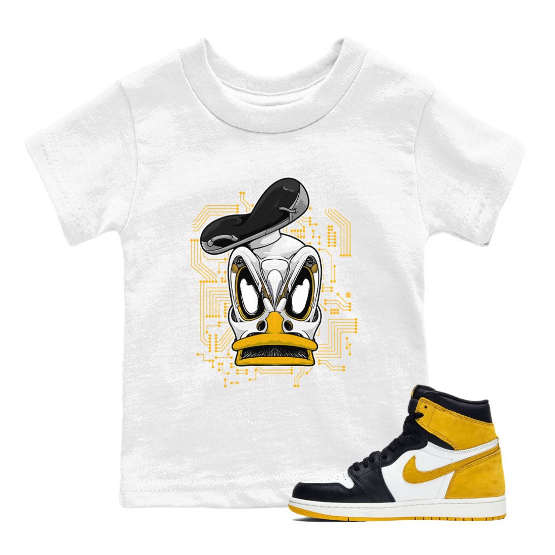 1s Yellow Ochre shirt to match jordans Cyber Duck sneaker tees Air Jordan 1 High OG Yellow Ochre SNRT sneaker release tees baby toddler White 1 cotton Shirt