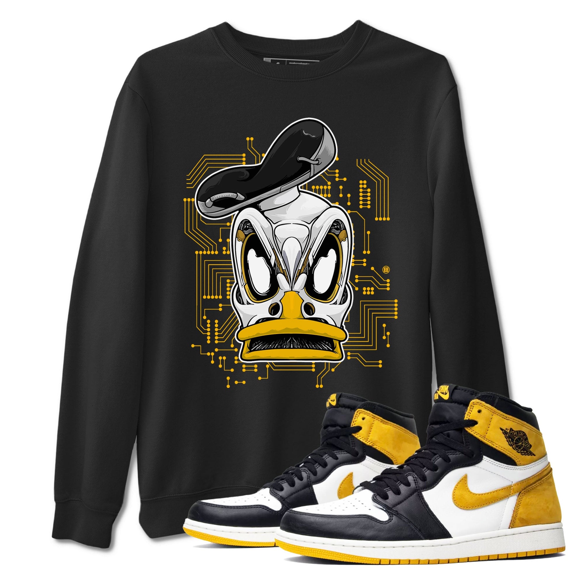 1s Yellow Ochre shirt to match jordans Cyber Duck sneaker tees Air Jordan 1 High OG Yellow Ochre SNRT Sneaker Release Tees unisex cotton Black 1 crew neck shirt