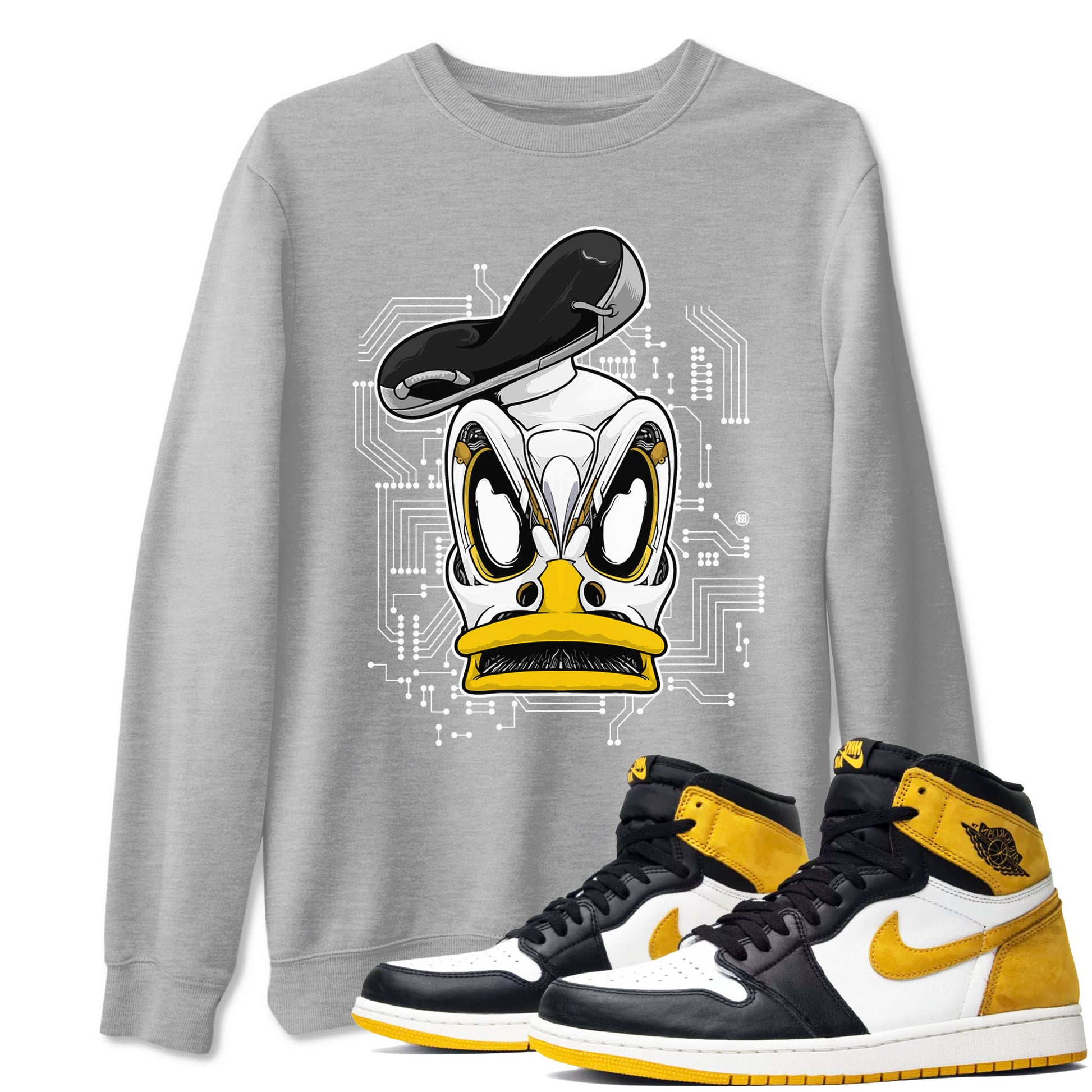 1s Yellow Ochre shirt to match jordans Cyber Duck sneaker tees Air Jordan 1 High OG Yellow Ochre SNRT Sneaker Release Tees unisex cotton Heather Grey 1 crew neck shirt