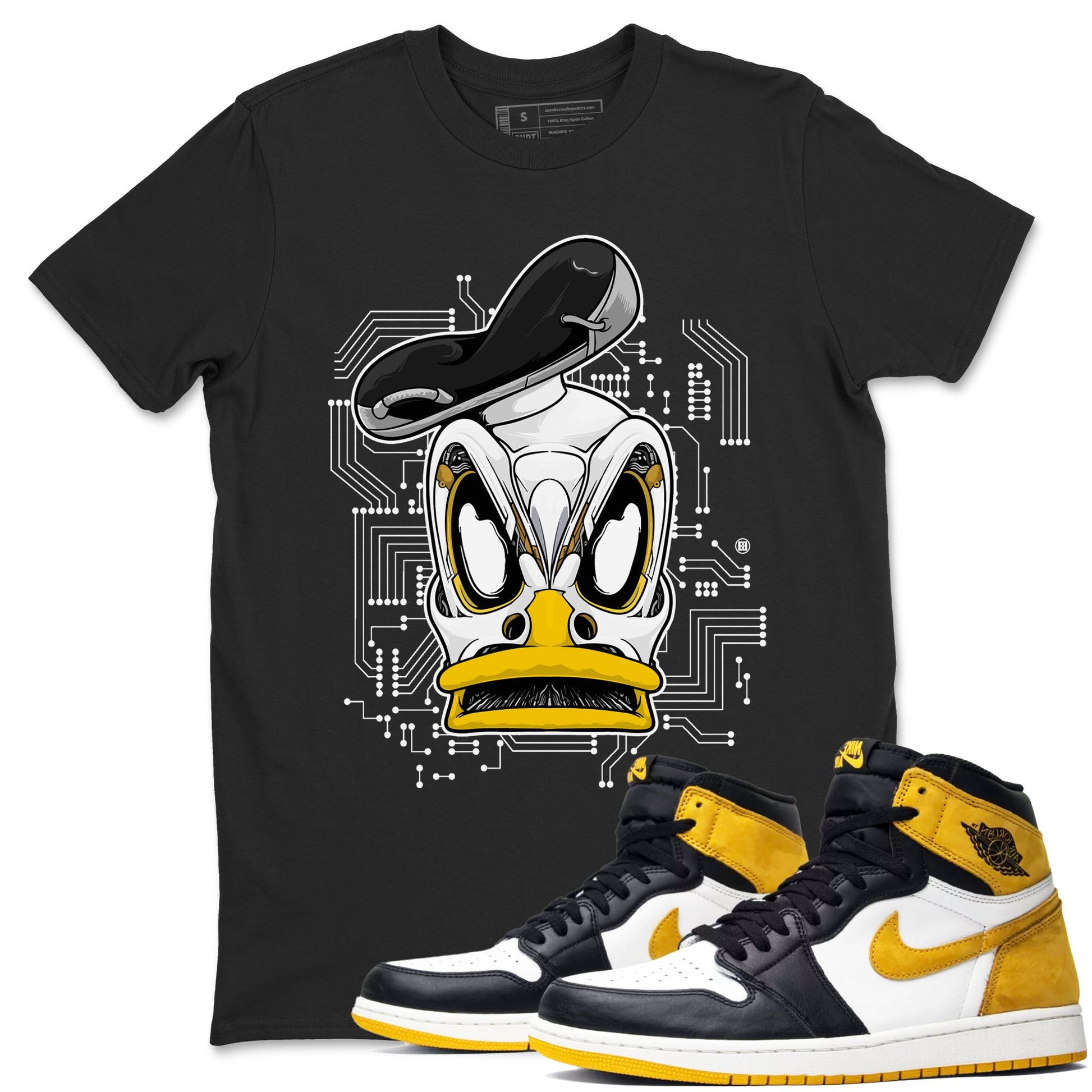 1s Yellow Ochre shirt to match jordans Cyber Duck sneaker tees Air Jordan 1 High OG Yellow Ochre SNRT Sneaker Release Tees unisex cotton Black 1 crew neck shirt