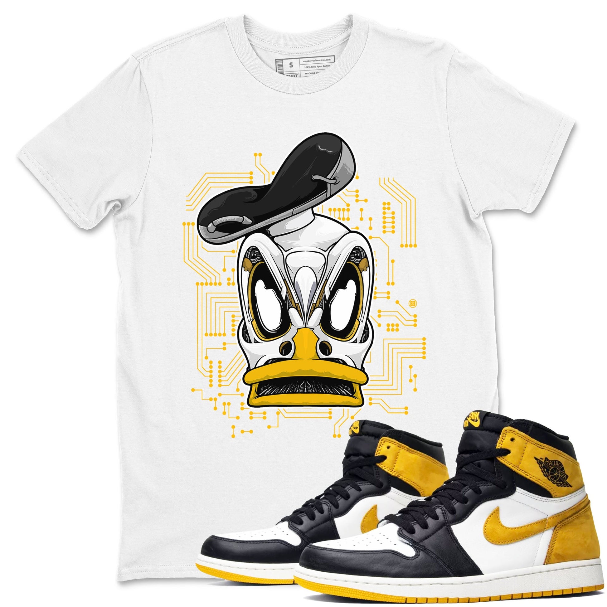 1s Yellow Ochre shirt to match jordans Cyber Duck sneaker tees Air Jordan 1 High OG Yellow Ochre SNRT Sneaker Release Tees unisex cotton White 1 crew neck shirt