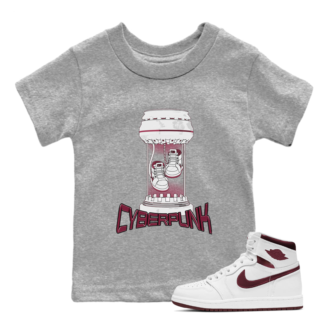 1s Metallic Burgundy shirt to match jordans Cyberpunk sneaker tees AJ1 Metallic Burgundy SNRT Sneaker Release Tees Baby Toddler Heather Grey 1 T-Shirt
