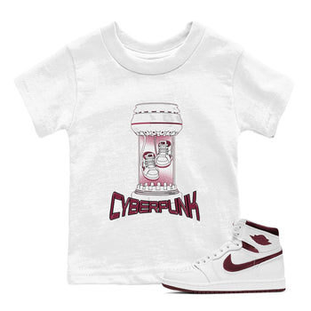 1s Metallic Burgundy shirt to match jordans Cyberpunk sneaker tees AJ1 Metallic Burgundy SNRT Sneaker Release Tees Baby Toddler White 1 T-Shirt