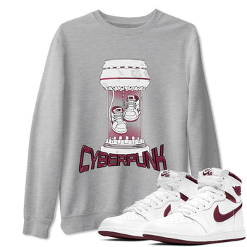 1s Metallic Burgundy shirt to match jordans Cyberpunk sneaker tees AJ1 Metallic Burgundy SNRT Sneaker Release Tees Unisex Heather Grey 1 T-Shirt